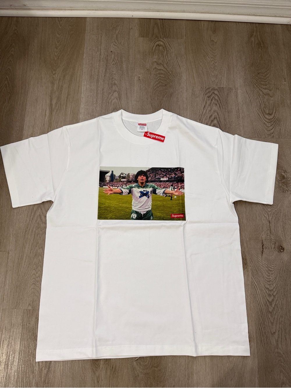 Supreme White Photo Graphic Kids Tee with Red Logo Tab